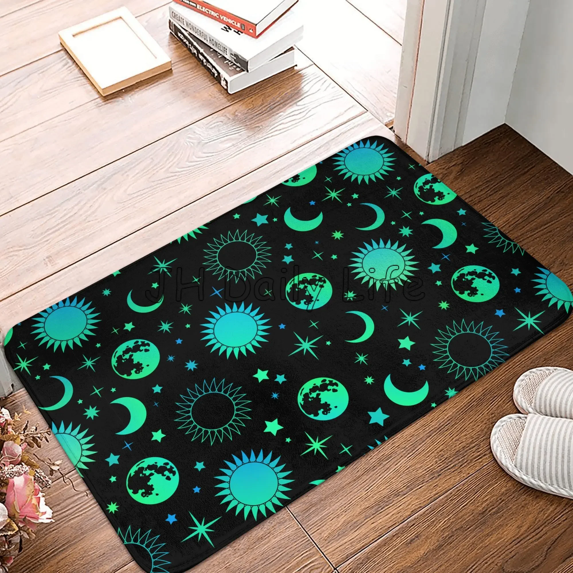 Felpudo Vintage verde neón Esotérico sol y Luna, alfombra antideslizante para el hogar, alfombra interior para dormitorio, cocina, baño, felpudo para puerta de entrada