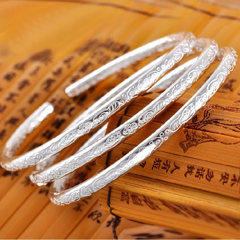 1pc 925 Sterling Silver Boho Bangles For Women Couple Korean Luxury Designer Jewelry Accessories Wholesale Jewellery - view 3