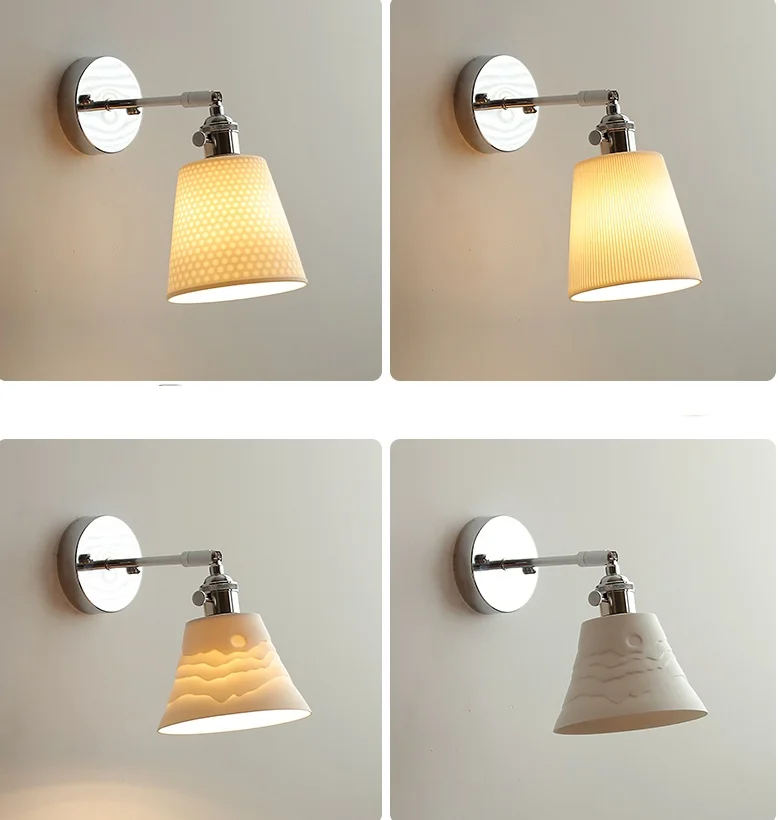 IWHD Up Down Rotate LED Wall Light Fixture Bedroom Bedside Lamp Sconce White Ceramic Modern Style Pull Chain Switch Wall Lights