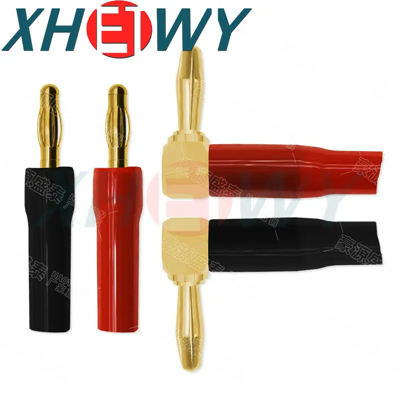 Fever Pure Copper 4MM Banana Plug Amplifier Audio Speaker Wire Connector 90-Degree Bent Soft Rubber Sleeve Jacket Type