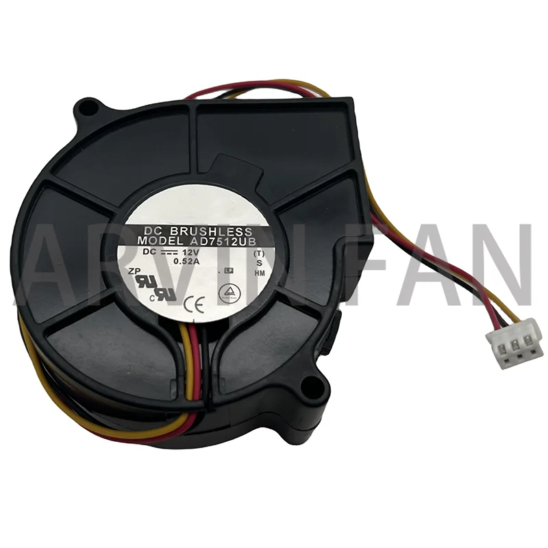 AD7512UB Brand New Blower Fan 75X75X30MM DC 12V 0.52A 3Wires 7CM DC Blower Projector Fan High CFM Air Pressure