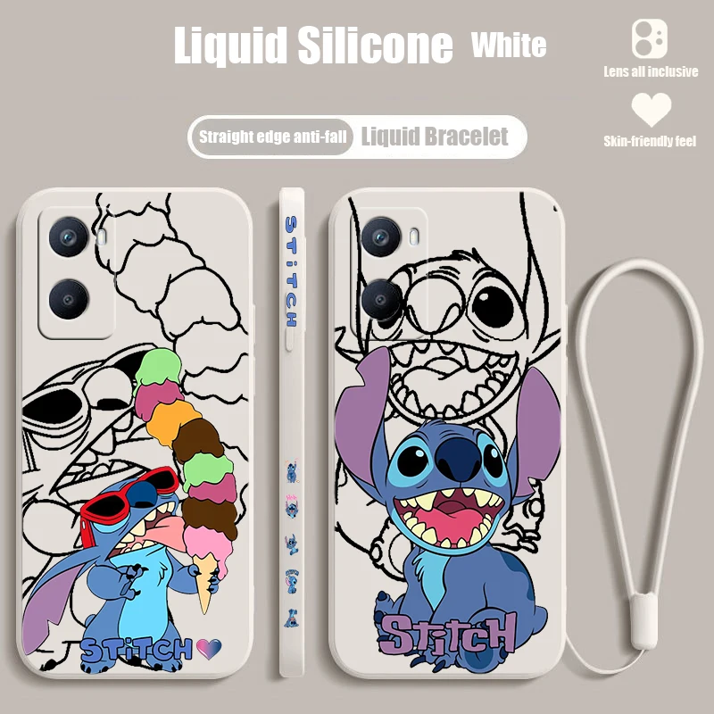 Cartoon Lilo Stitch Cute For OPPO A98 A96 A94 A93 A77S A76 A74 A73 A72 A57E S A56S Liquid Left Rope Silicone Phone Case