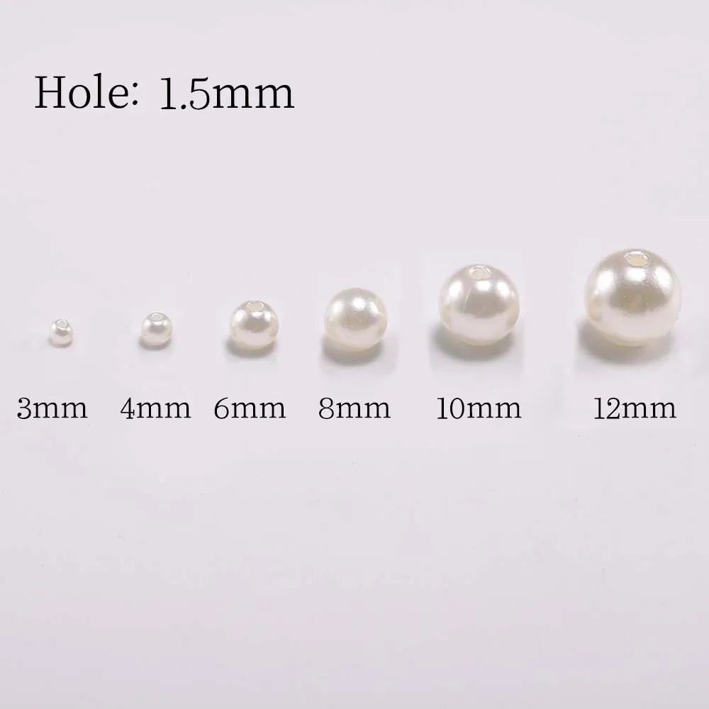 3/4/6/8/10/12mm Acrylic Plastic Round With Hole ABS Imitation Pearl Beads Loose Spacer Bead For Jewelry Making Finding Supplies