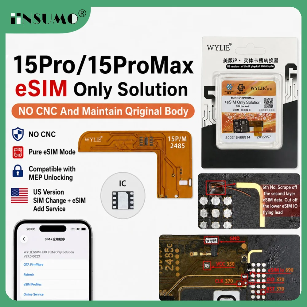Wylie New eSIM Solution For iPhone 17 Pro Max 16 Plus 15 MEP Compatible No CNC Drilling No Physical SIM Card Retains Ori Chip