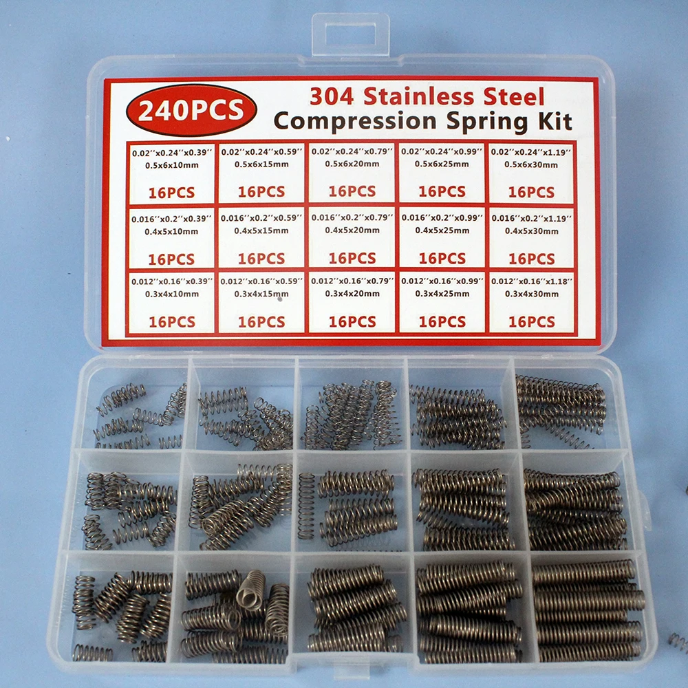 240-teiliges Sortiment an Druckfedern, 304 Edelstahl, 15 Größen, kleine Federn für mechanische Reparaturen und DIY-Projekte – Detail 4