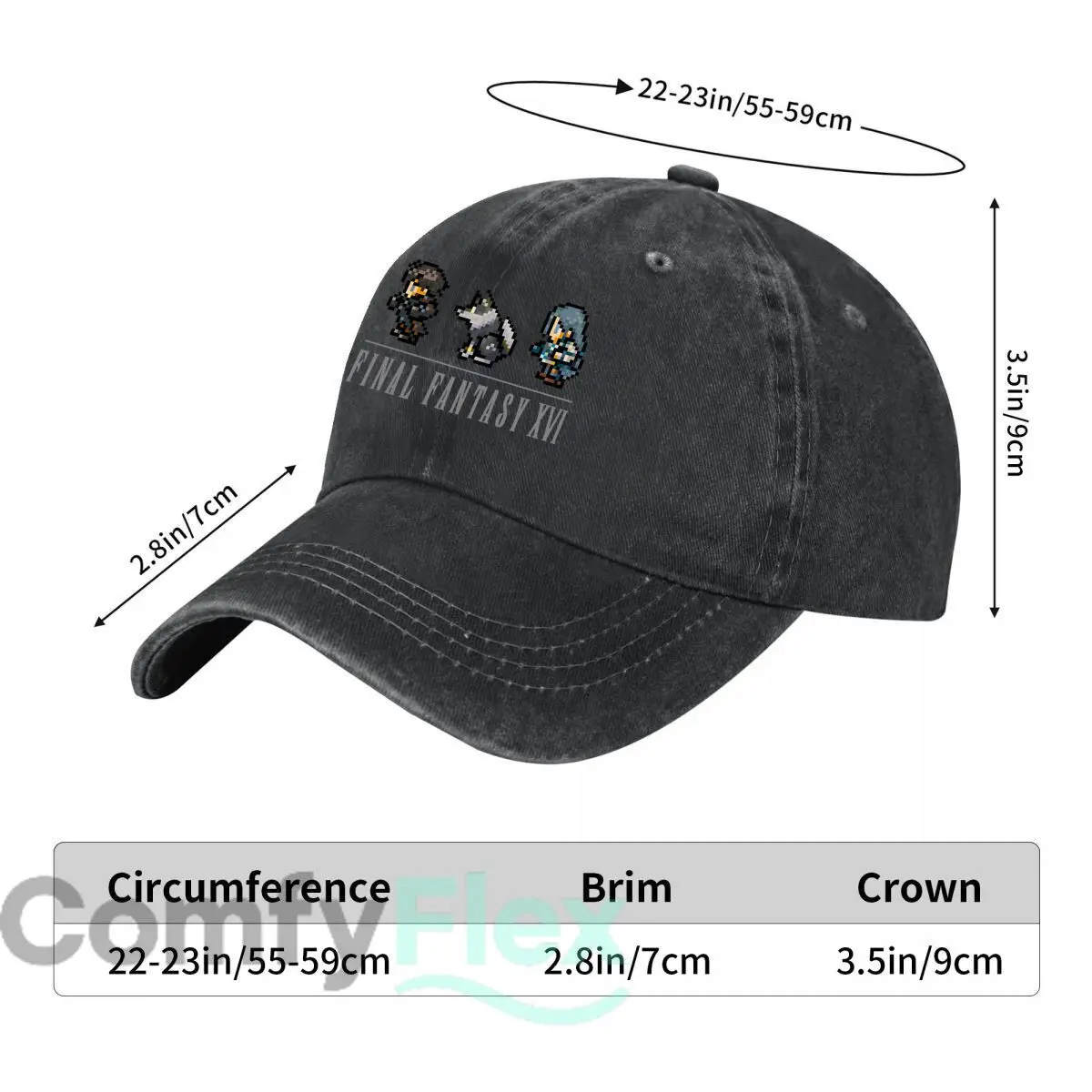 Pixelated Final Fantasy XVI Crew Graphic Baseball Cap Men Women Distressed Washed Sun Cap Outdoor Workouts Hat