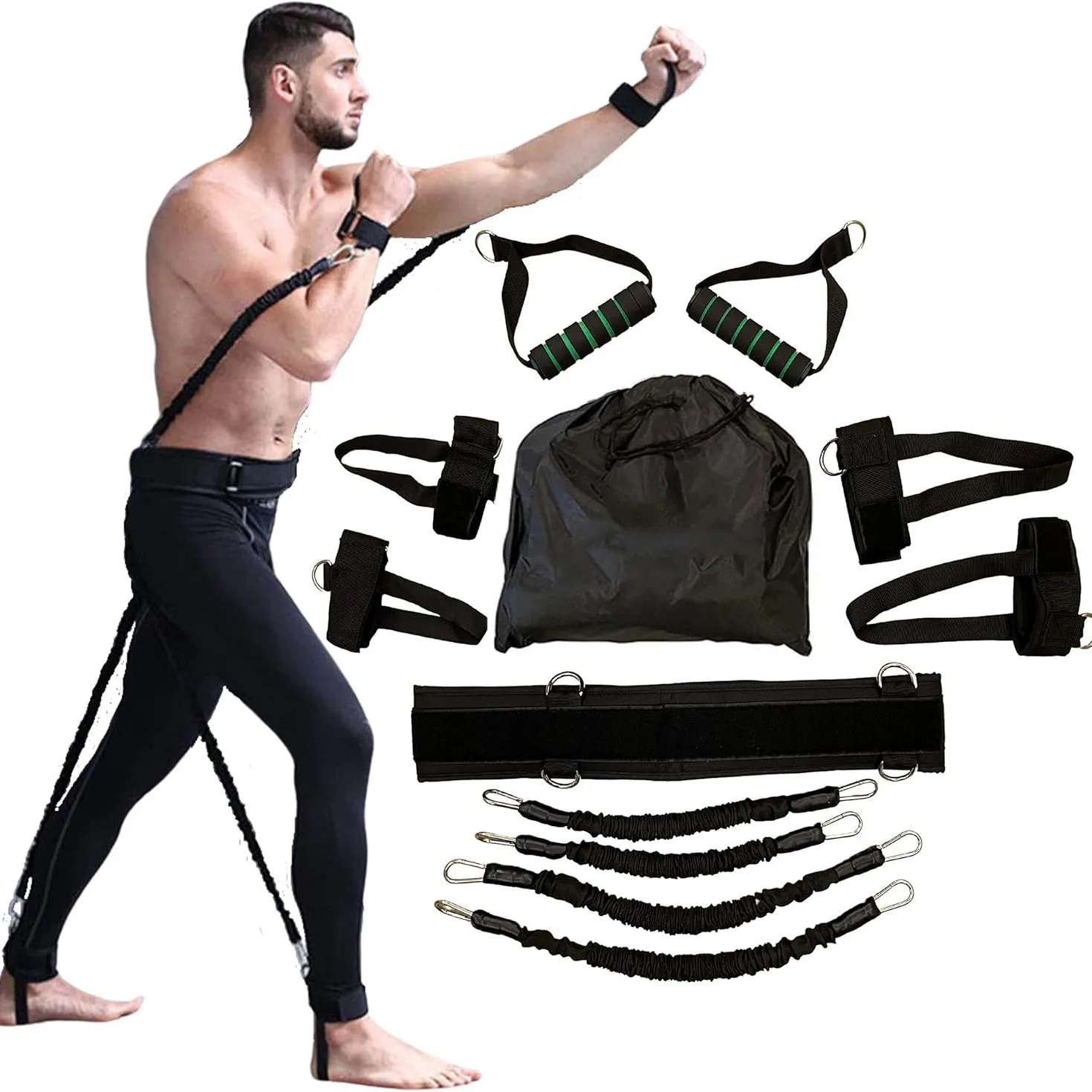 Leg Waist Strength Resistance Bands Set, Elastic Jump Bounce Trainer for Basketball Boxing Fighting Workout Fitness Equipment