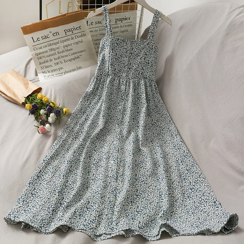 Mouwloze Jurk Vrouwen Vintage Bloemen Midi Casual Backless Sexy Harajuku Zoete Meisjes Zomer Jurken Leuke Koreaanse Mode Vestidos