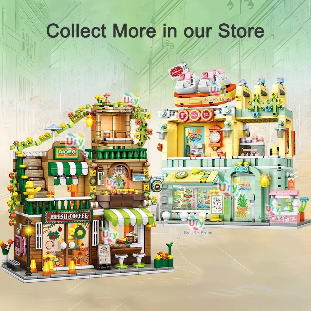City Series Street View وحدات ركن شاطئ البحر متجر البيتزا الإيطالي ريترو فلاور هاوس MOC مكعبات بناء معمارية للأطفال