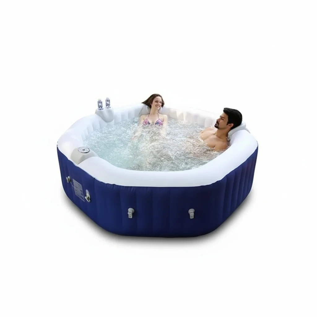 Inflatable Hot Tub, Laminated PVC Outdoor Spa Pool, 1.54m x 1.54m x 0.65m Massage Bathtub, Portable Freestanding Spa for Adults
