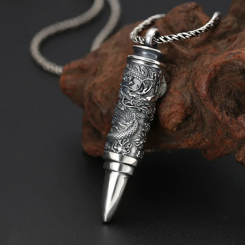 

sterling silver pendant jewelry personalized trendy thai silver can be opened dragon domineering bullet men's pendant