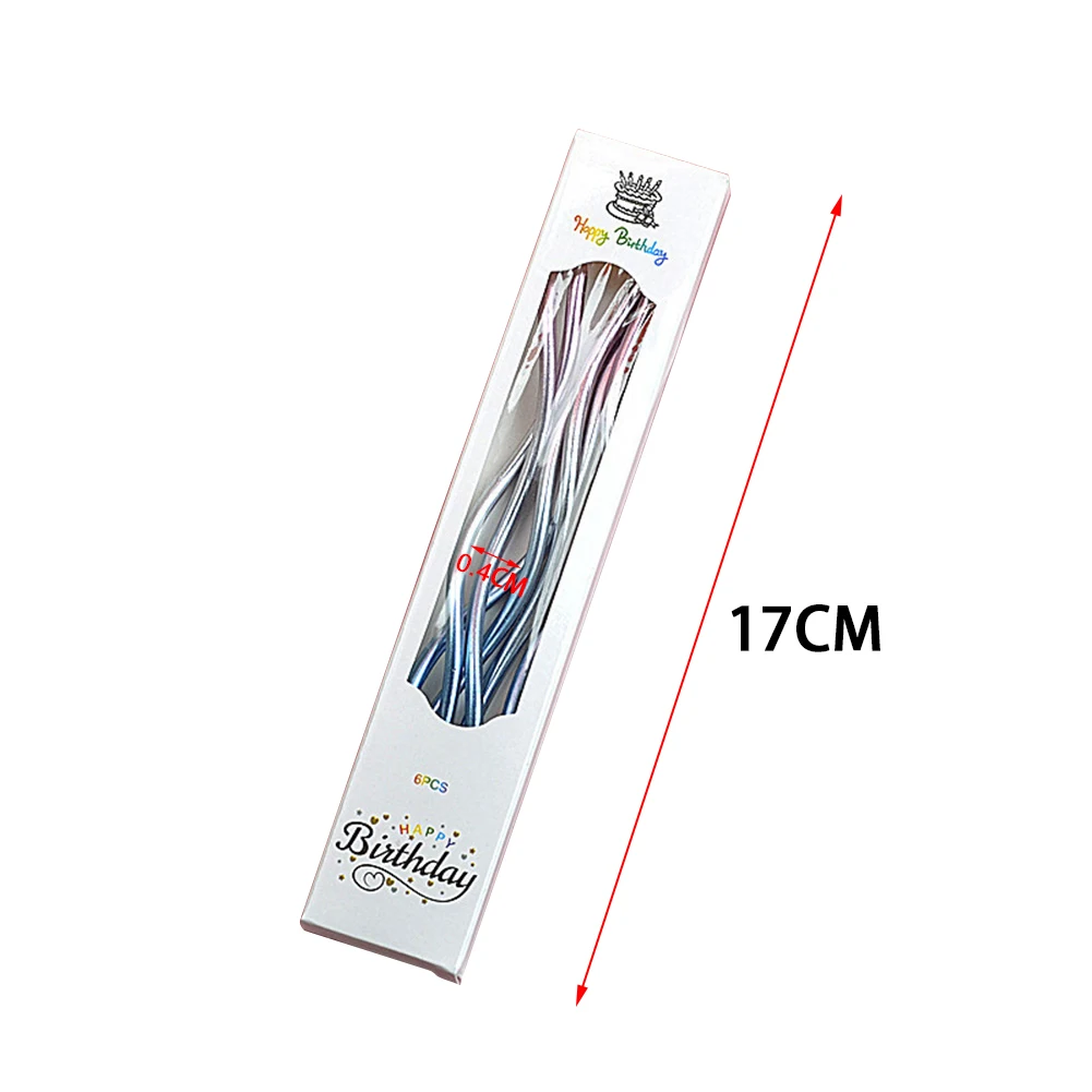6 PCS Gradient Thread Long Candle Multi Color Thin Candle Happy Birthday Party Cake Decoration Romantic Valentine\'s Day