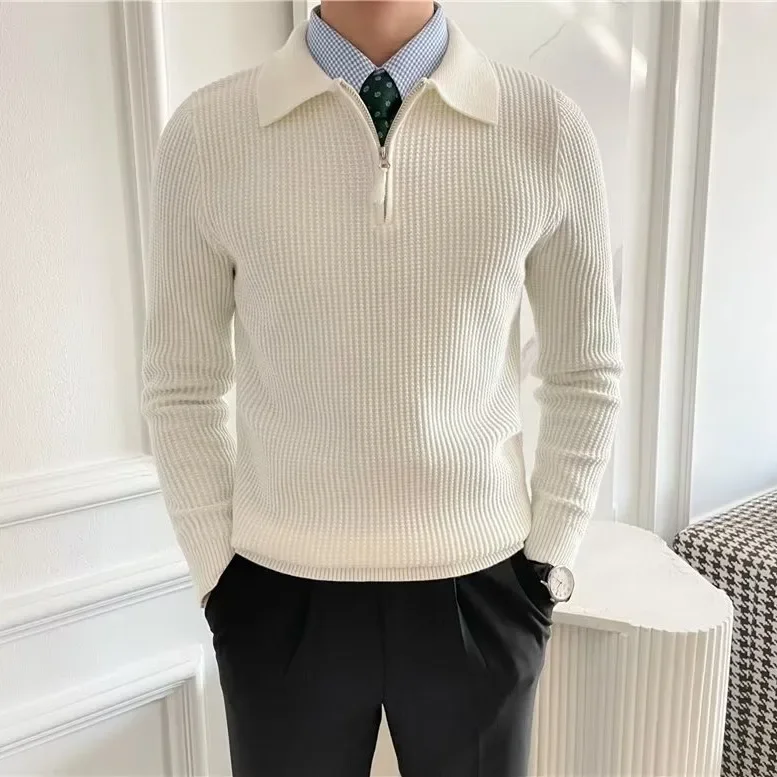 

Autumn/Winter New Arrival Korean-Style Loose-Fit Men's POLO Half-Zip Knitted Sweater Casual Scene Fashionable T-Shirt
