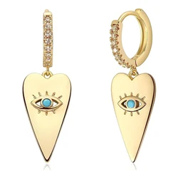 Huitan Punk Evil Eyes Design Women Earrings Metal Gold Color Y2K Style Dangle Earrings Heart Blue Eyes Charms Hip Hop Jewelry