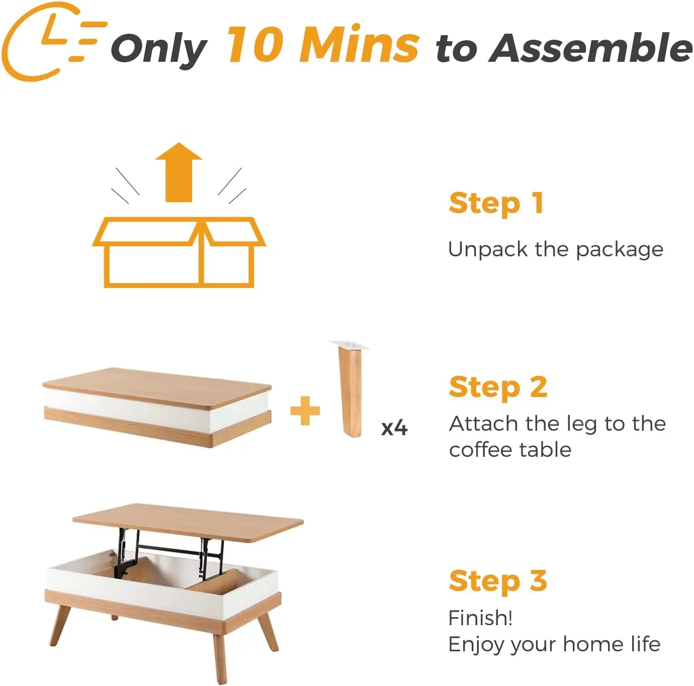 Top Coffee Center Table com compartimento de armazenamento escondido, mesa de jantar fácil de montagem para recepção da sala de estar, escritório em casa