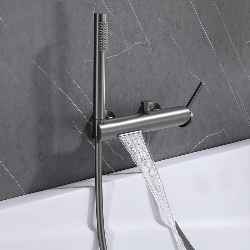 

Minimalist Bath Gun Gray Simple Shower Head, Bathtub Faucet Full Copper Hot and Cold Dual-Use Mixing Valve