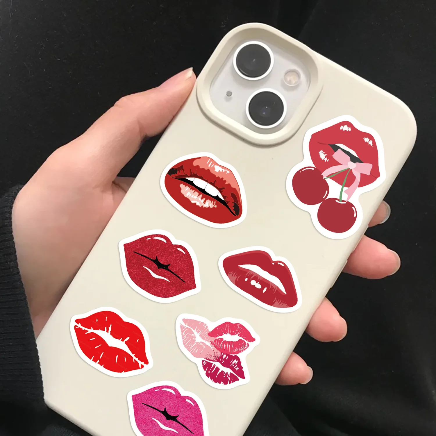 500PCS Roll Adhesive Tape Cartoon Flame Red Lip Notebook Stationery Decor Stickers