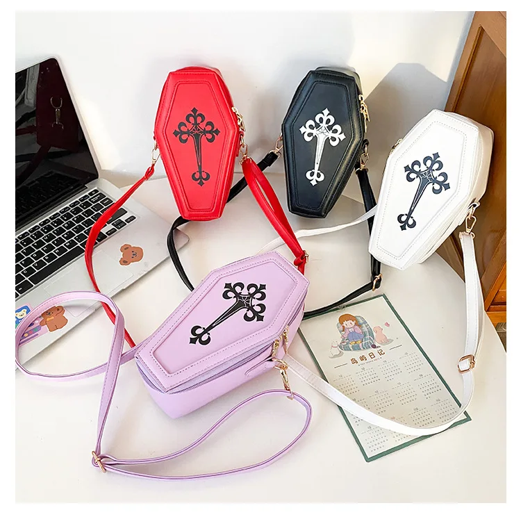 Novelty Coffin Shape Purses and Handbags for Women Gothic Cross Shoulder Bag Girls Small Crossbody Bag Fashion Day Clutches New