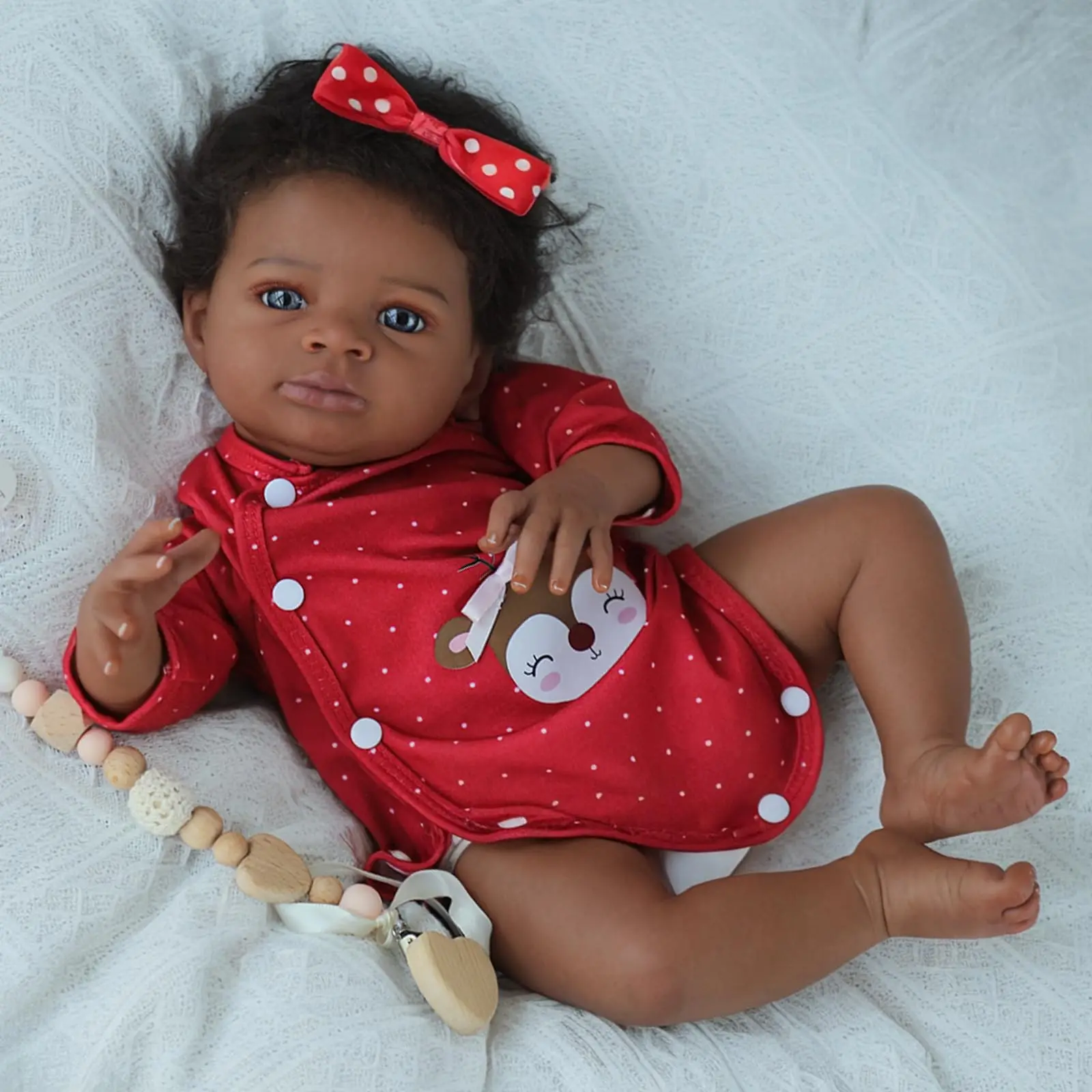 50 cm Reborn Doll Baby Doll Vinyl Limbs with 3D Painted Skin Realistic Soft Cloth Body African American Doll Toy Christmas Gift