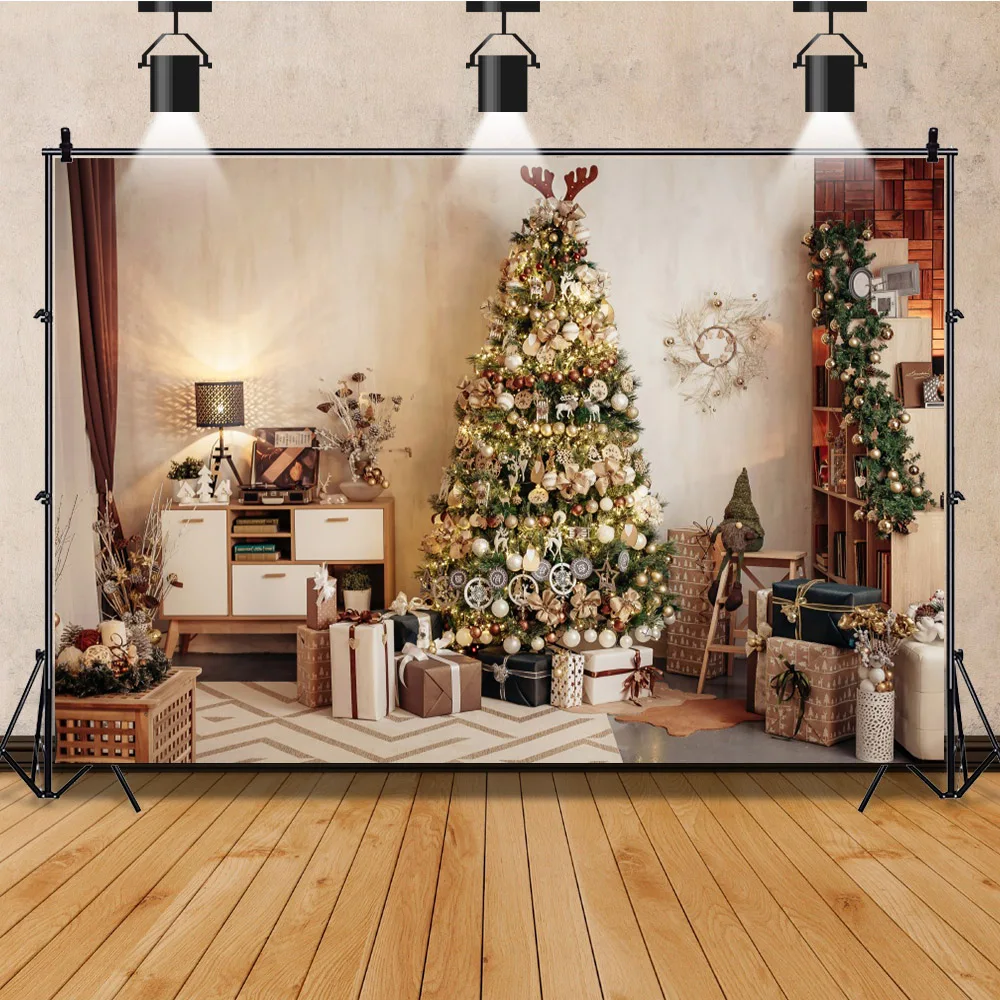 Winter Interior Christmas Background Photography Xmas Tree Wreath Fireplace Decor Backdrop Children Portrait Studio Photo Props