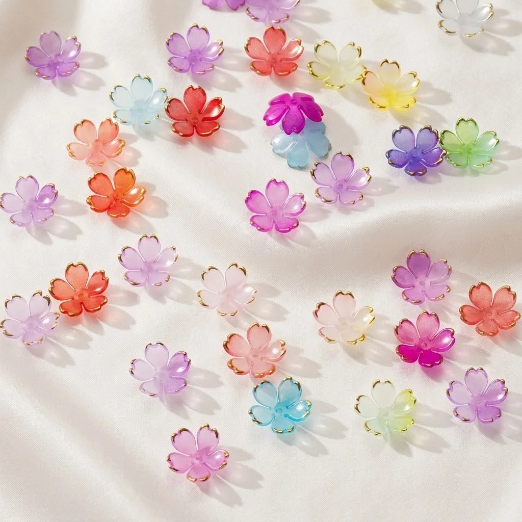 50 Stück Blumen-Acrylperlen, 18 mm, bunte Kirschblüten-Perlen für die Schmuckherstellung, DIY, handgefertigte Armbänder, Ohrringe, Zubehör – Detail 2