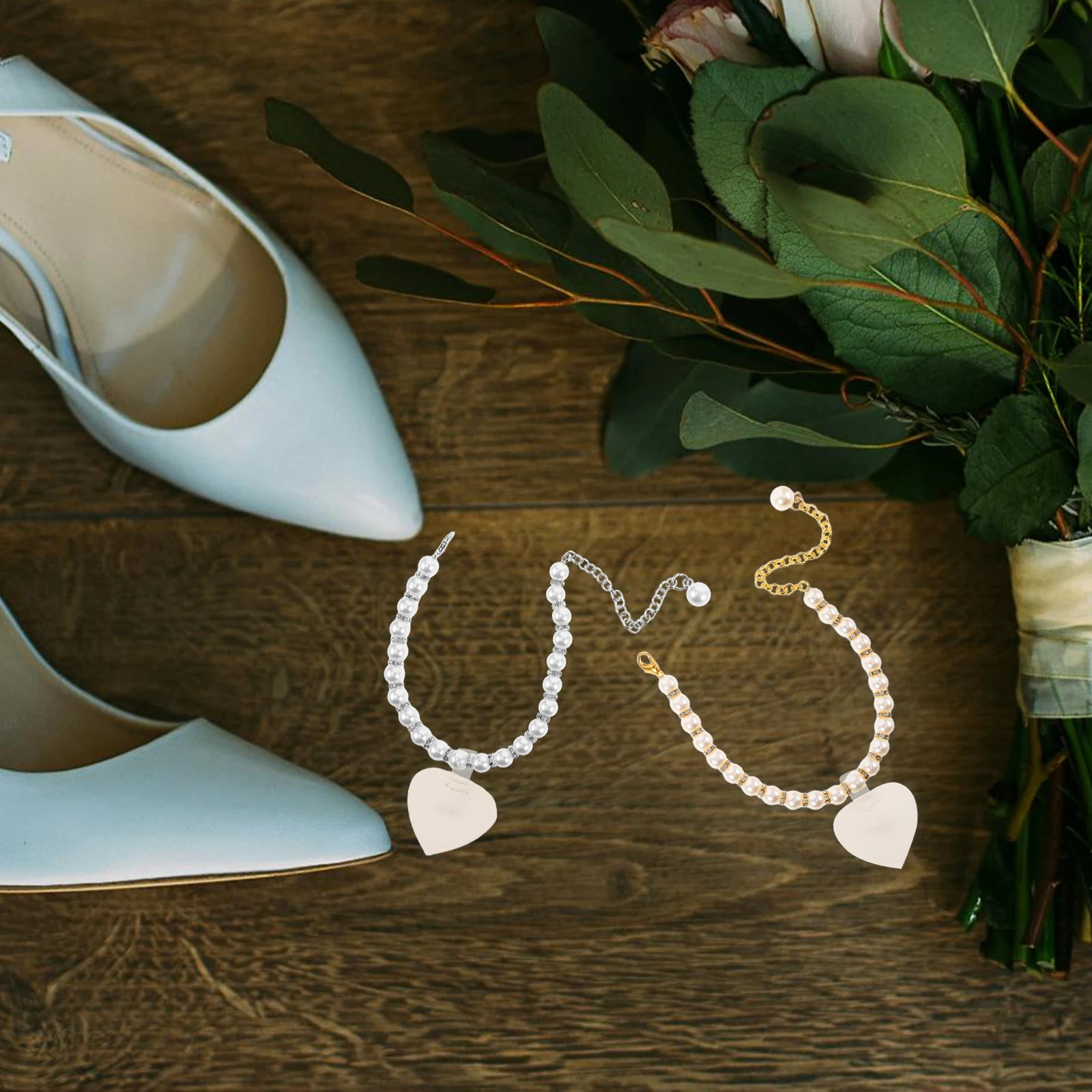 

1 Set Pearl Decorative Shoe Straps Anti Drop Heel Cushion Self Adhesive Protectors High Heels Adjustable Shoelace Faux Pearl