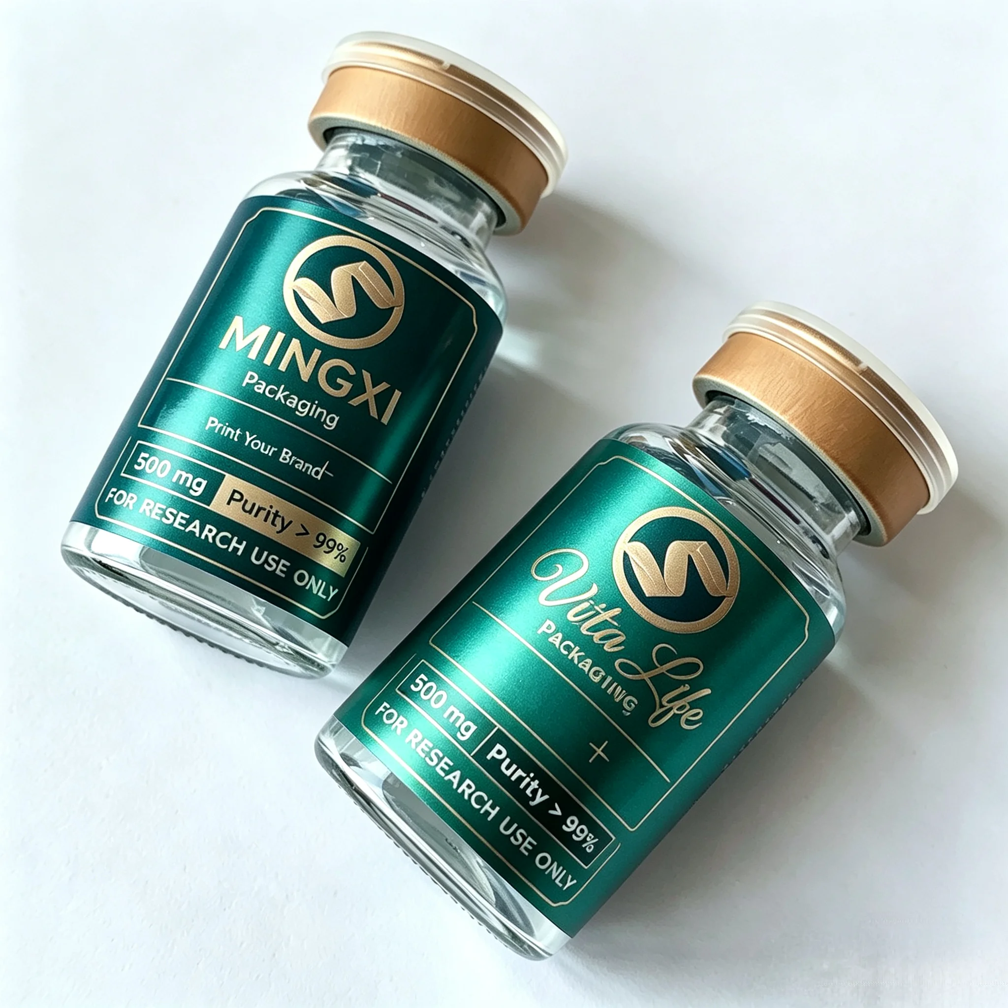 Custom Printed Waterproof Self‑Adhesive Logo Stickers & Paper Boxes for 3ml 10ml Peptide Vial Single Bottle Matching Pack
