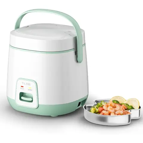 Mini Rice Cooker 2-Cup Uncooked 4-Cup Cooked Healthy Non-Stick Coating 1.2L Small Rice Maker for 1-3 People Portable Travel Fas