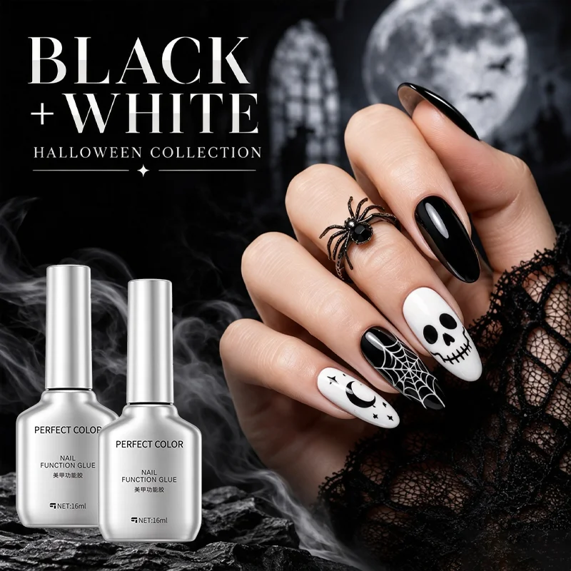 PERFECT COLOR Self Leveling Builder Gel Black White 16ml High Pigment Color Gel Nail Art Gel Halloween Nail Gel UV LED Cure