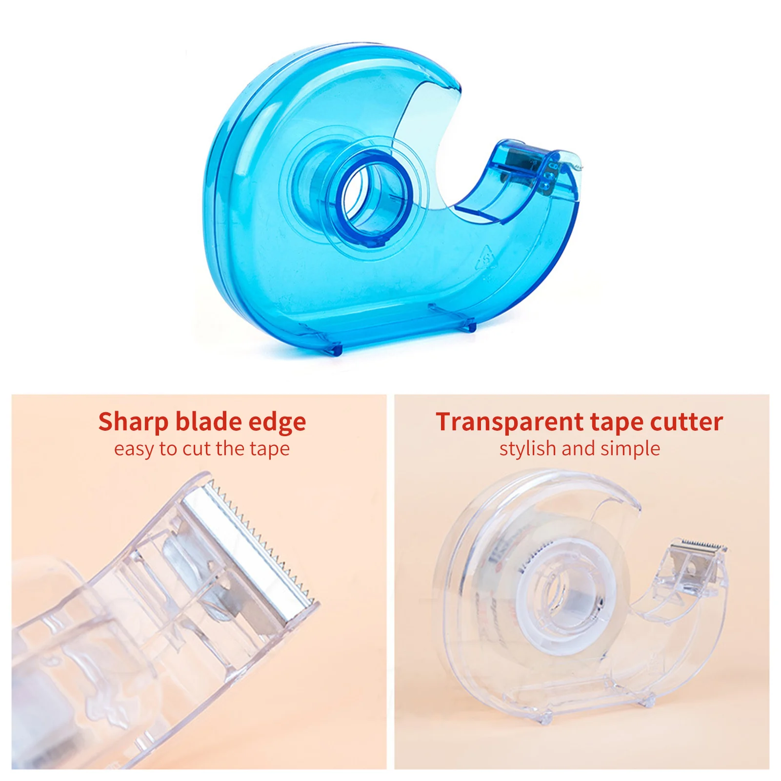Transparent Desktop Tape Cutter Tape Hand Use Practical Plastic Adhesive Tape Dispenser Portable Lightweight for Office Home