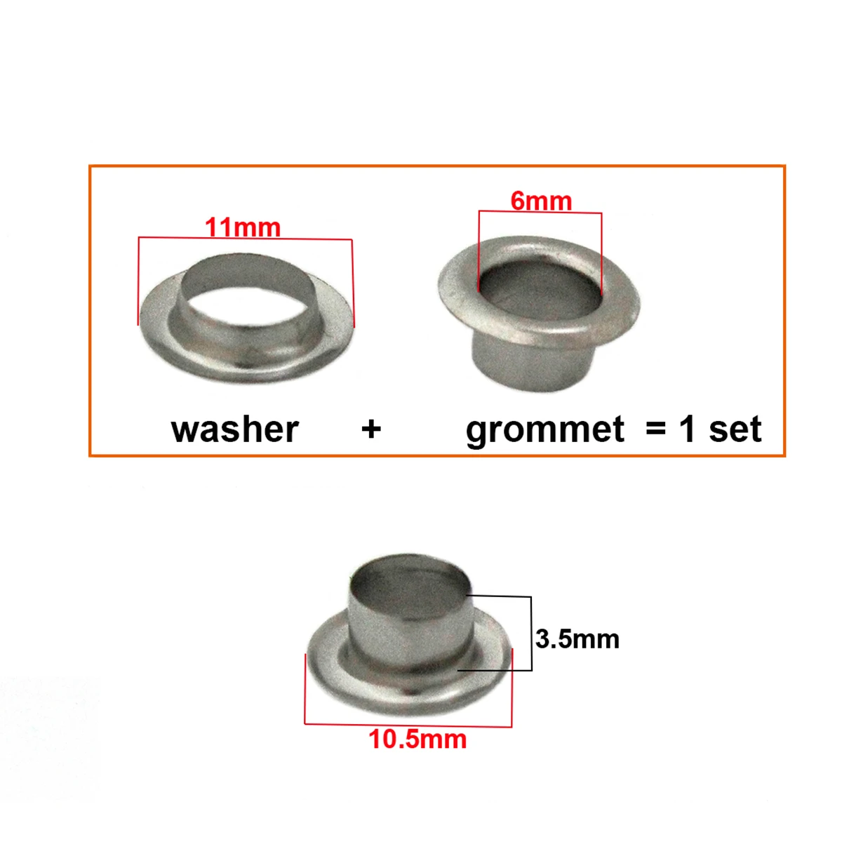 100sets 6mm Brass Double Sided Eyelet with Washer Leather Craft Repair Grommet Round Eye Rings For Shoes Bag Clothing Belt Hat