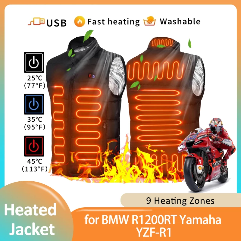 9 Heated Vest Zone Electric Heated Jacket Sportswear Vest Coat Graphene USB Heating for BMW R1200RT Yamaha YZF-R1 Honda CB Shine