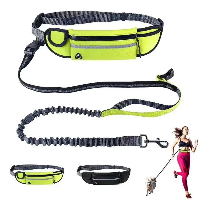 

Hands Free Reflective Dog Leash for Running and Walking Adjustable Waist Belt with Detachable Bungee Rope Sport Waist Bag