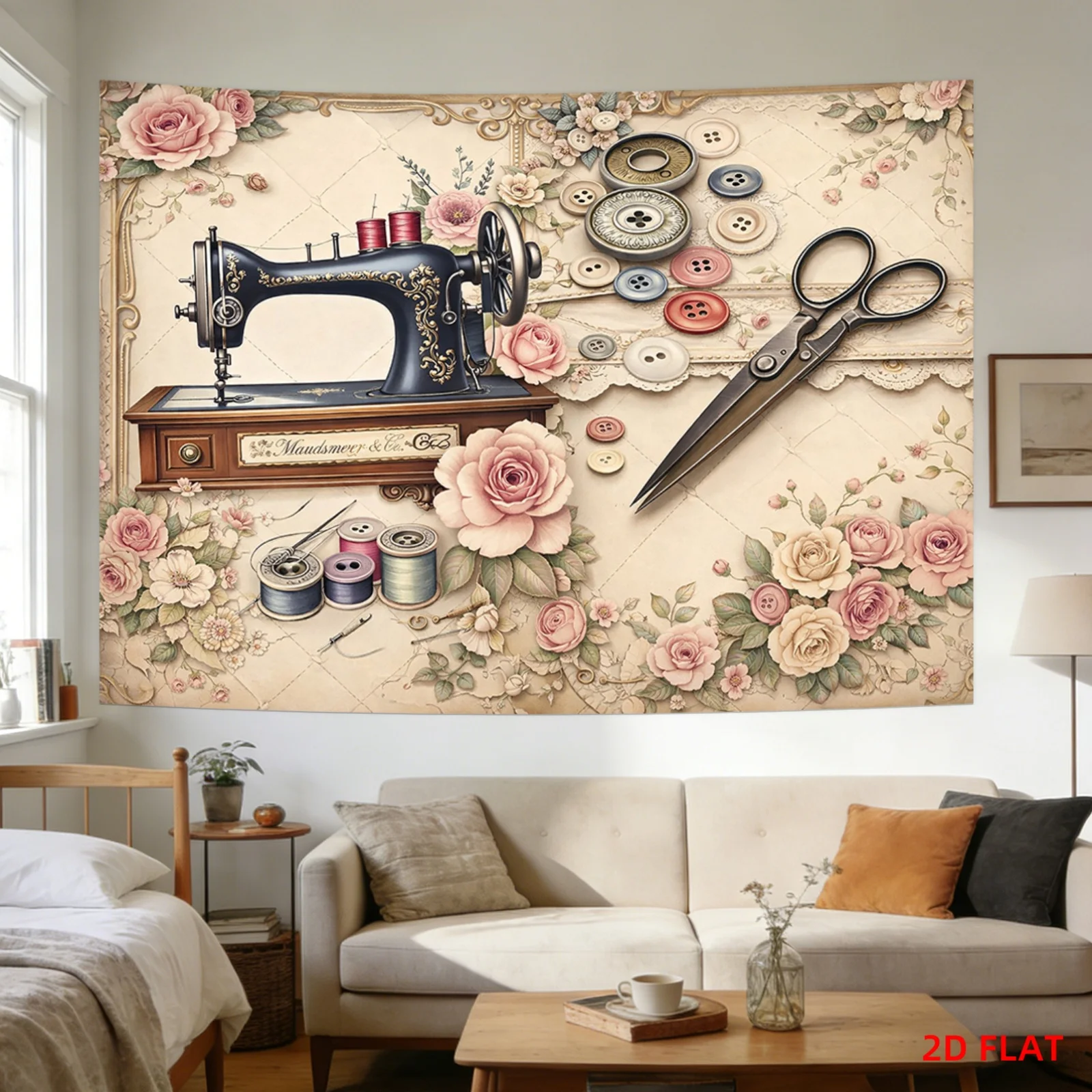 Vintage Sewing Machine Tapestr - Art And Craft For Nursery 评论和价格