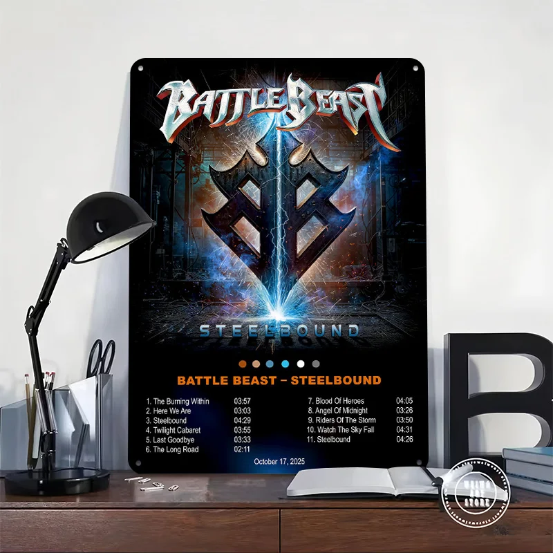 Battle Beast Steelbound Album Cover 3D Texture Metal Poster Customized Wall Art Tin Sign Gift for Mancave Decor Luxury Wand Deko
