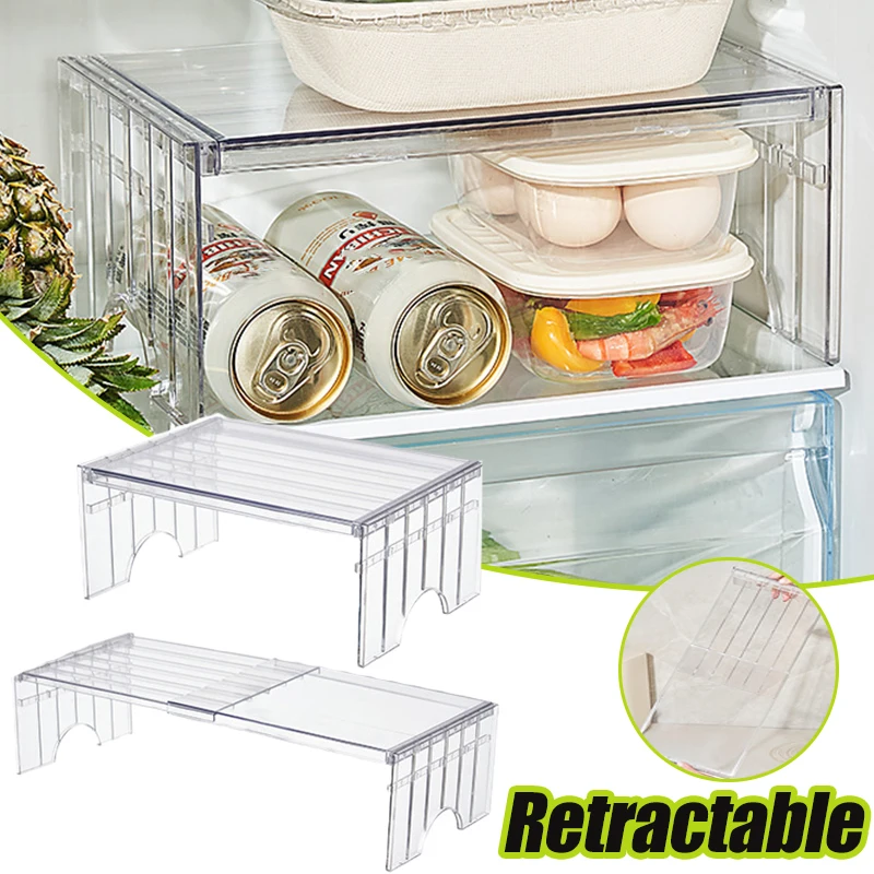 Verstellbares Kühlschrankregal, abnehmbares Kunststoff-Kühlschrank-Schicht-Trennregal, transparentes Desktop-Rack, platzsparender Organizer