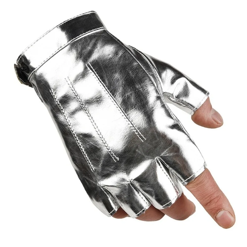 PU Leather Punk Fingerless Gloves Breathable Fabric Gothic Style Fashion Party Gloves Cutout Design Fingerless Style
