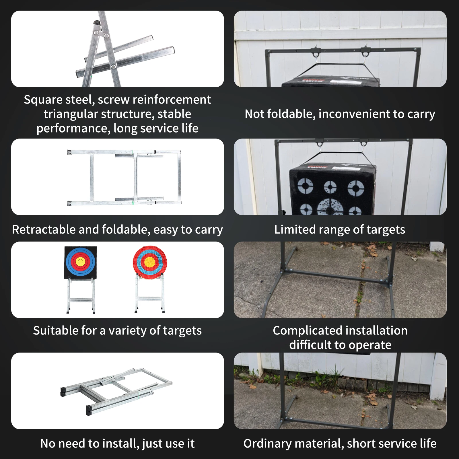 Archery Target Stand Portable and Sturdy Foldable Archery Stand for Backyard Targets Shooting Practice Placing EVA Straw Targets