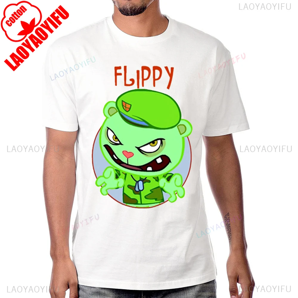 Happy Tree Friends Anime Printed T-shirt Vintage Cartoon 90s Short Sleeve Summer Style Man Tshirt Black Humor Graphic Cotton Tee