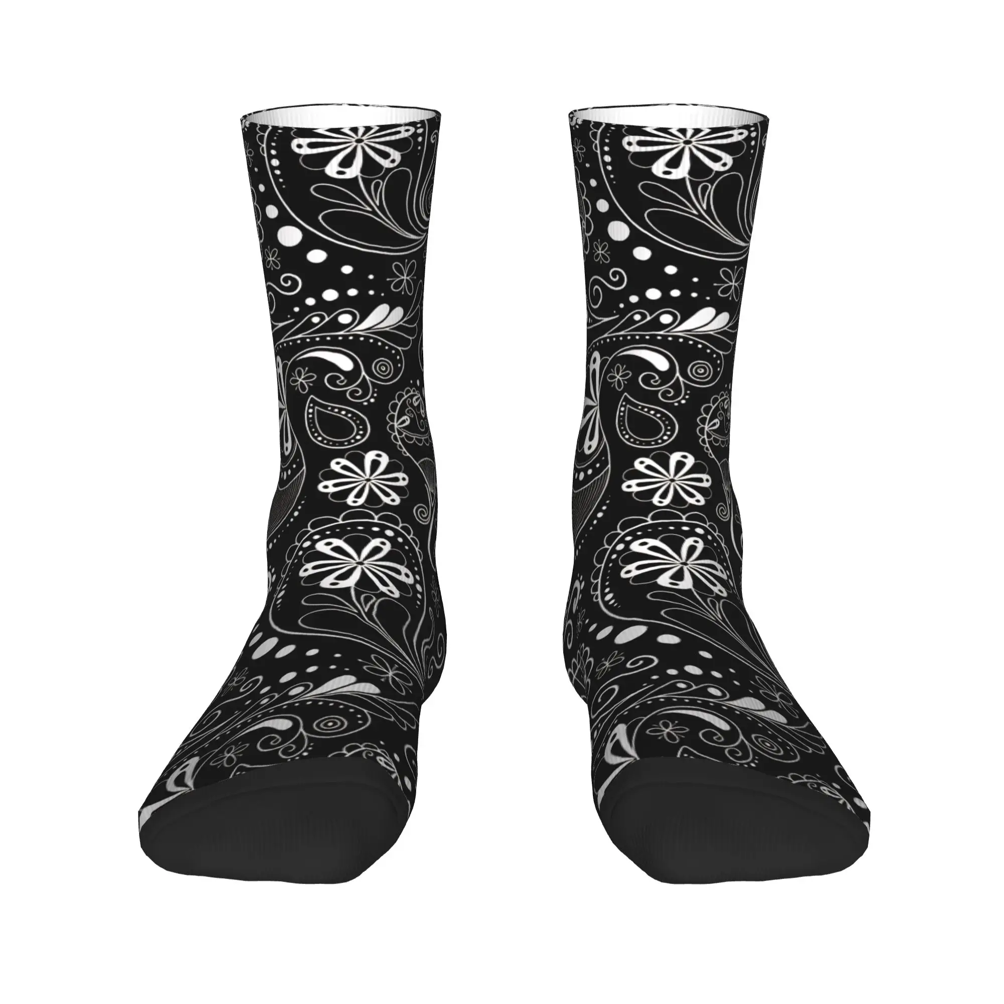 Couple Socks Black White Floral Paisley Seamless Pattern  Stockings Non Skid High Quality Socks Autumn Funny Outdoor Socks