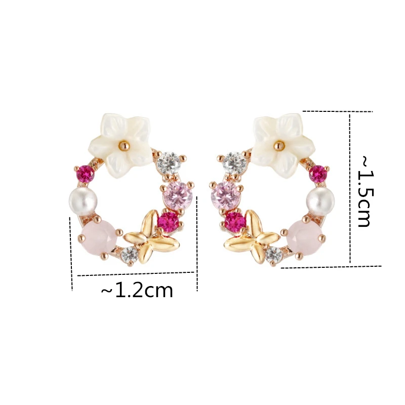 Flower Stud Earring Cute Inlay Color Zircon Flower Butterfly Garland Women Earrings Gifts Korean New Design Fashion Jewelry