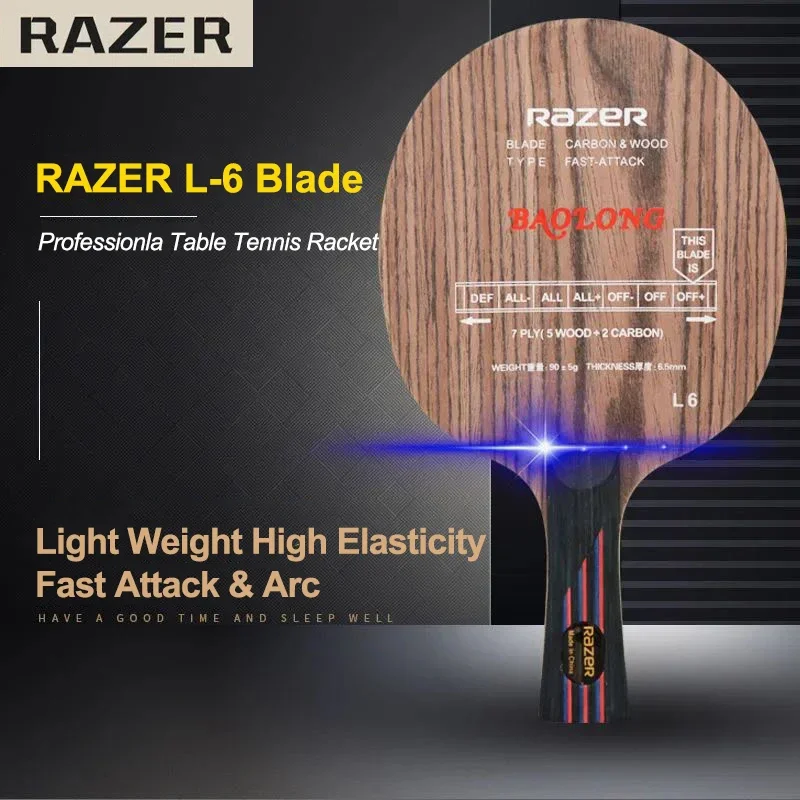 RAZER L6 OFF+ Table Tennis Blade 5 Wood + 2 Carbon Fast Attack Arc Professional Ping Pong Racket Blade Light Weight High Elastic