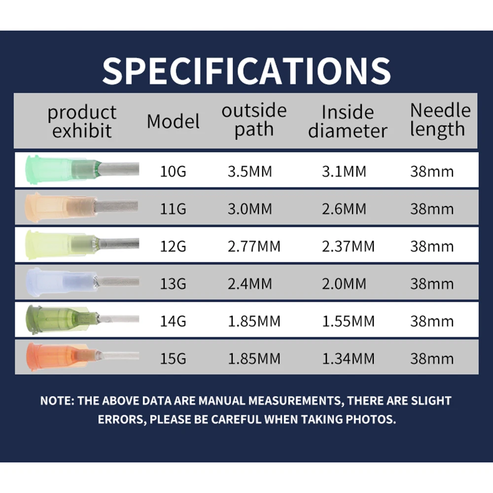 30 Uds. Aguja dispensadora de 38mm aguja de jeringa aguja dispensadora de 1,5 pulgadas para llenar pegamento y jeringa, 6 especificaciones diferentes