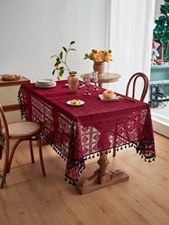 Red christma Tablecloth Kitchen Vintage Diamond Tablecloths for Rectangle Tables or Party Banquet Dining Wedding Decorations