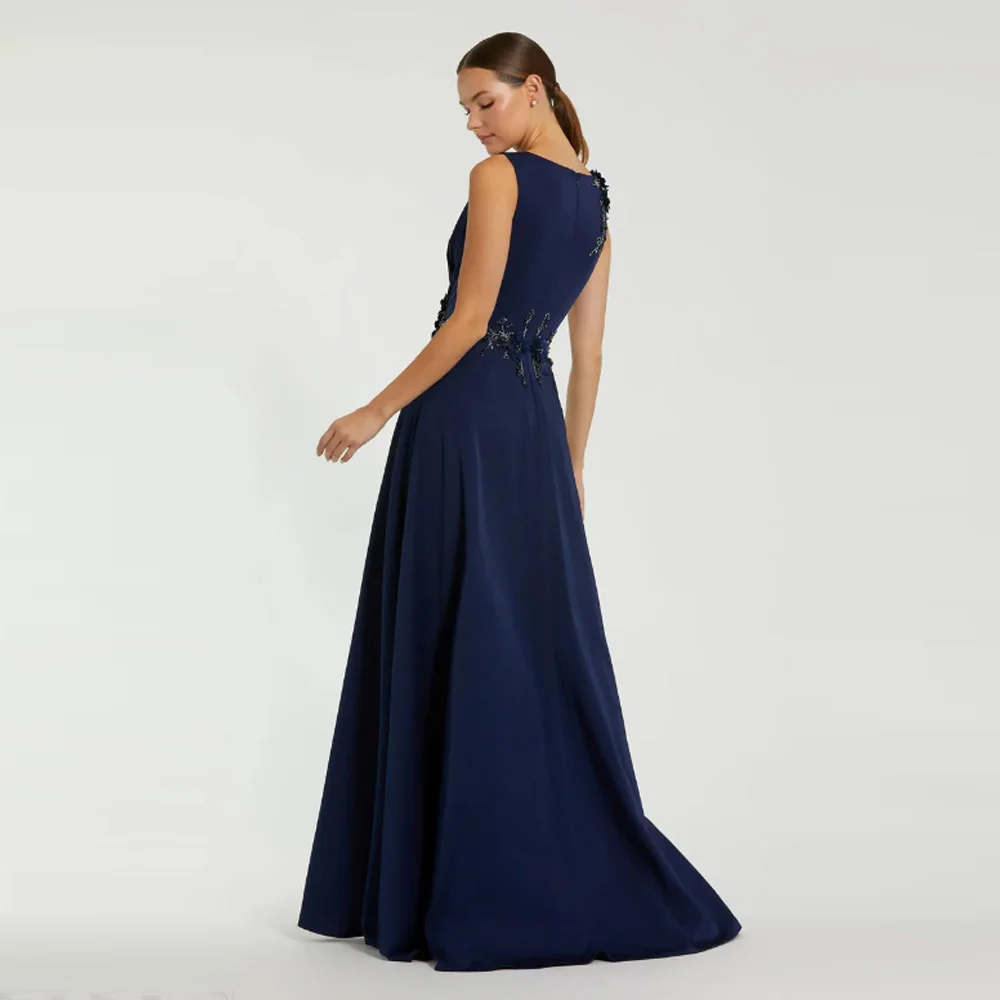 Customized  Charmeuse Sash Pleat Flower Beading Mother of The Bride Dress A-line Scoop Neck Long Wedding Guest Gown image 3