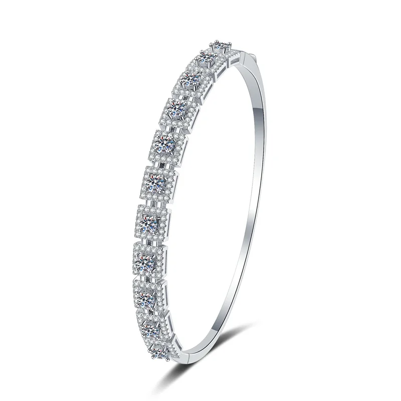 

ZFSILVER Silver 925 Fashion Luxury Trendy Moissanite Design Row Square Bangle Bracelet For Charm Women Wedding Jewelry Gift S068