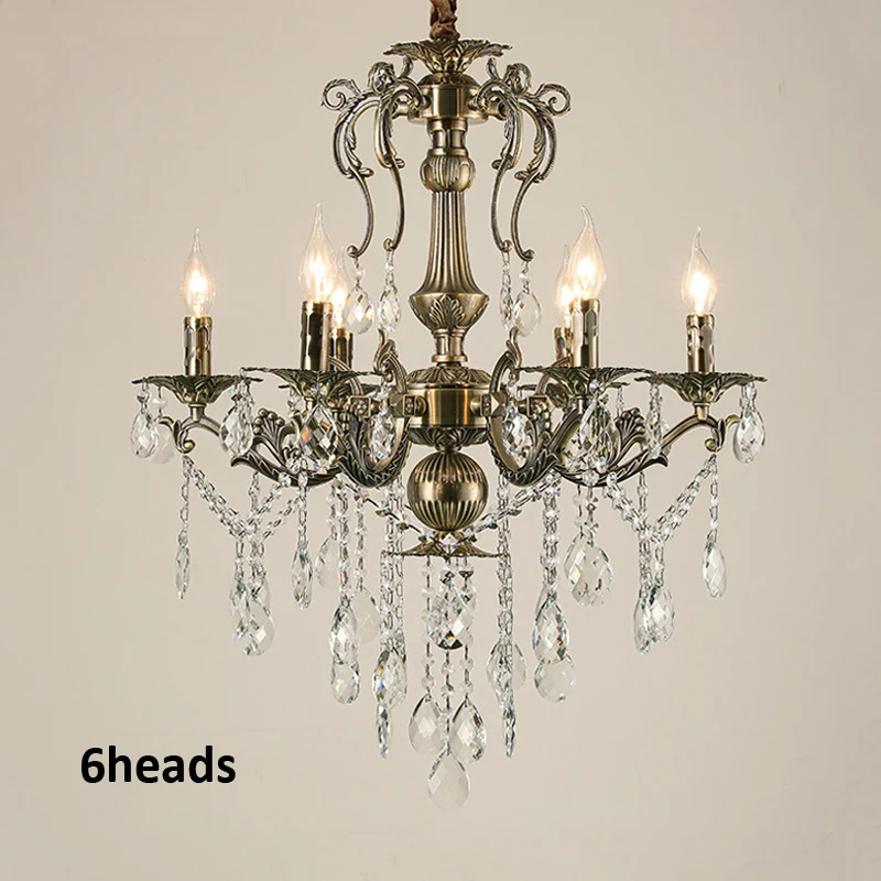 European Creative Carving Zinc Alloy Led Chandelier Villa Hotel Crystal Decoration Light Hall Room Atmosphere Retro Pendent Lamp