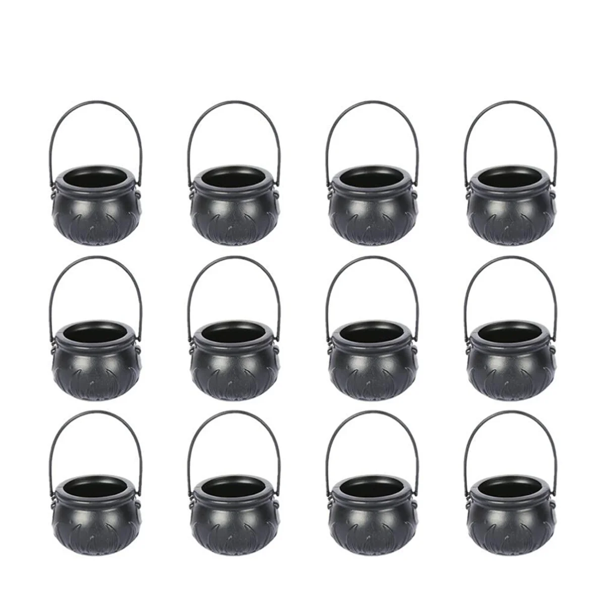 12PCS Halloween Witch Pot Plastic Mini Witch Cauldron Black Candy Holder Halloween Decoration Favor Decoration