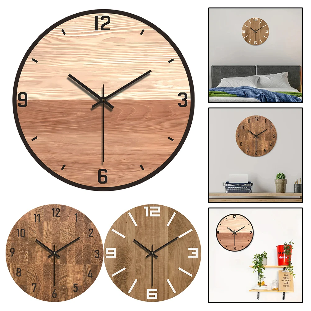 

New Retro Round Wooden Silent Wall Clock 30CM Wood Grain Digital Decor Classics Vintage Home Decoration Accessories