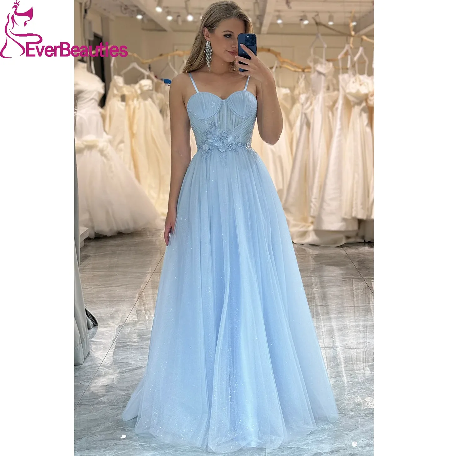 

Light Blue Prom Dresses for Women 2024 Sweetheart Formal Party Dresses Long Tulle Appliques Vestidos De Gala Mujer